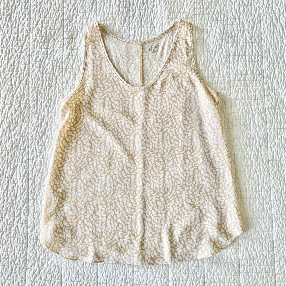 Loft Outlet Woven Front Tank Top Shell - Tan and White - Size Small